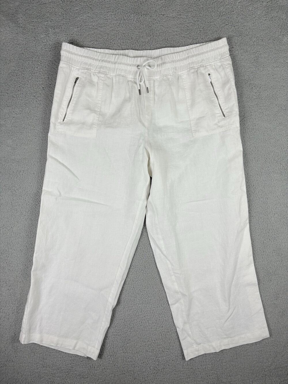 Athleta Cabo Wide Leg Linen Pants Women’s 24 White Relax High Rise Casual Chic